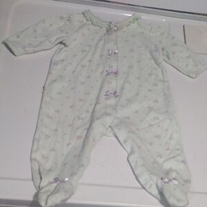 Little Me Mint Green Baby Footie with Lavender Details